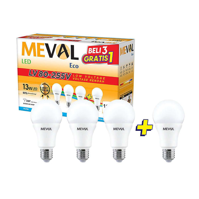 Lampu Putih LED Bulb Meval Eco LV BL4 13A 13 Watt Isi 4 - OSCARLIVING!