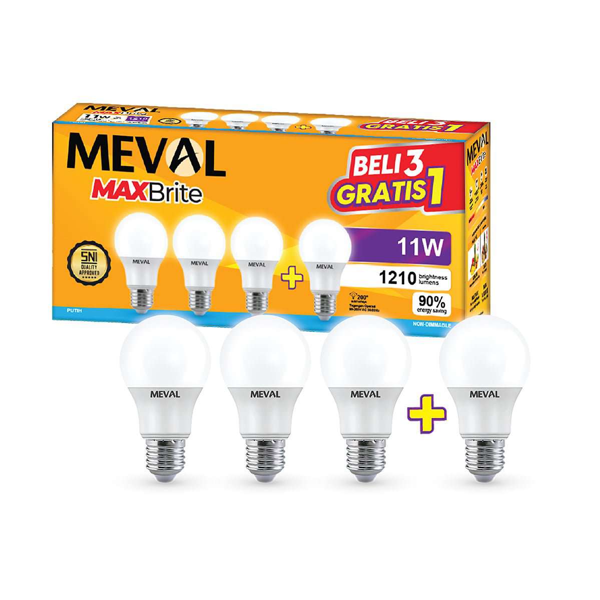 Lampu Putih LED Bulb Meval Maxbrite XB4 11A 11 Watt Isi 4 - OSCARLIVING!